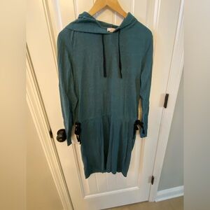 Gap Teal Hooded Dress with Black Ties